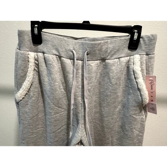 Crave Fame Juniors High-Rise Drawstring Pants Light Heather Grey Size Large NWT - Picture 2 of 5